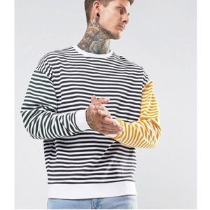 Oversized Sweatshirt with Tri Color Stripe